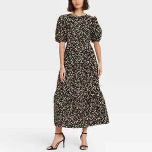 (L)- Who what Wear dress Women's Puff Short Sleeve